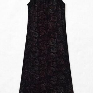 Whimsigoth Dark velvet maxi floral Dress with dark flowers